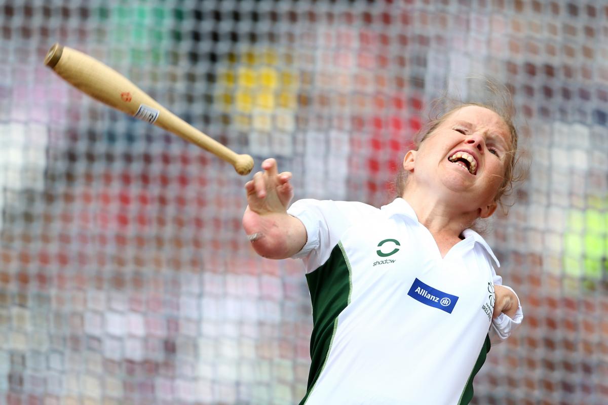 Catherine O'Neill Ireland Athletics Upper body of a women who is throwing a club