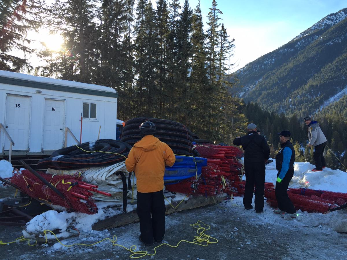 Storage of things necessary to built a race slope for an Alpine Skiing race.