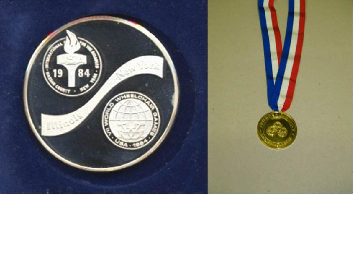The medals of the New York / Stoke Mandeville 1984 Paralympic Games