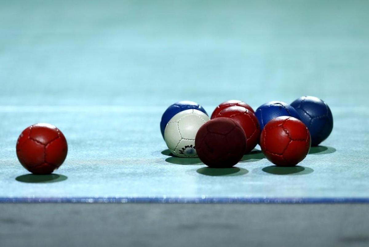 Boccia balls are seen as Great Britain take on Greece in Boccia during the National Paralympic Day at the Olympic Park on September 7, 2013 in London, Engla