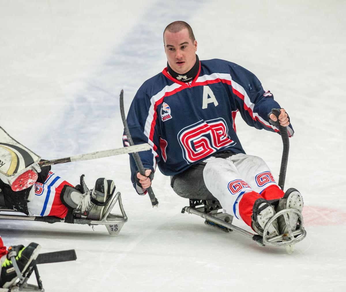 Matt Clarkson of Great Britain at the IPC Ice Sledge Hockey World Championships B-Pool 2015