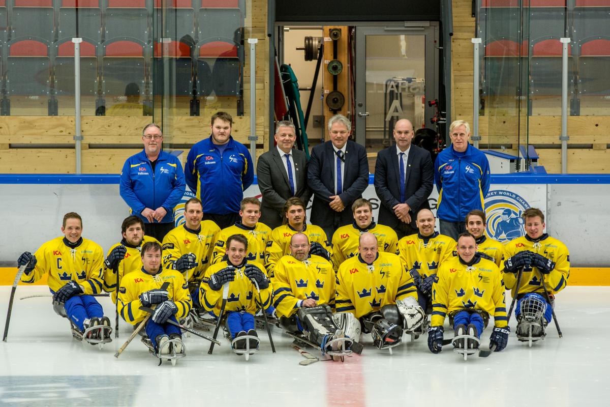 Team Sweden - 2015 IPC Ice Sledge Hockey World Champinships B-Pool Swedish ice sledge hockey team at the IPC Ice Sledge Hockey World Championships B-Pool 2015 in Ostersund.