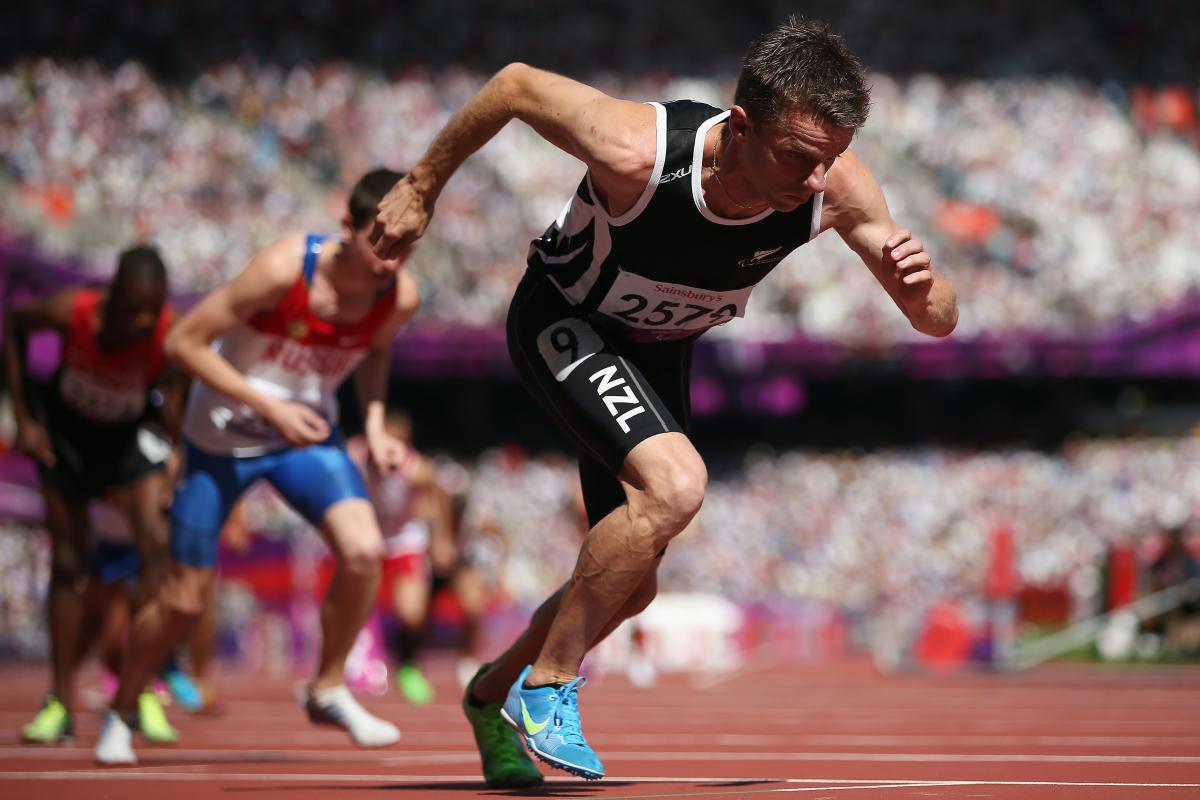 Tim Prendergast of New Zealand competes in the Men's 800m T13 final at the London 2012 Paralympic Games