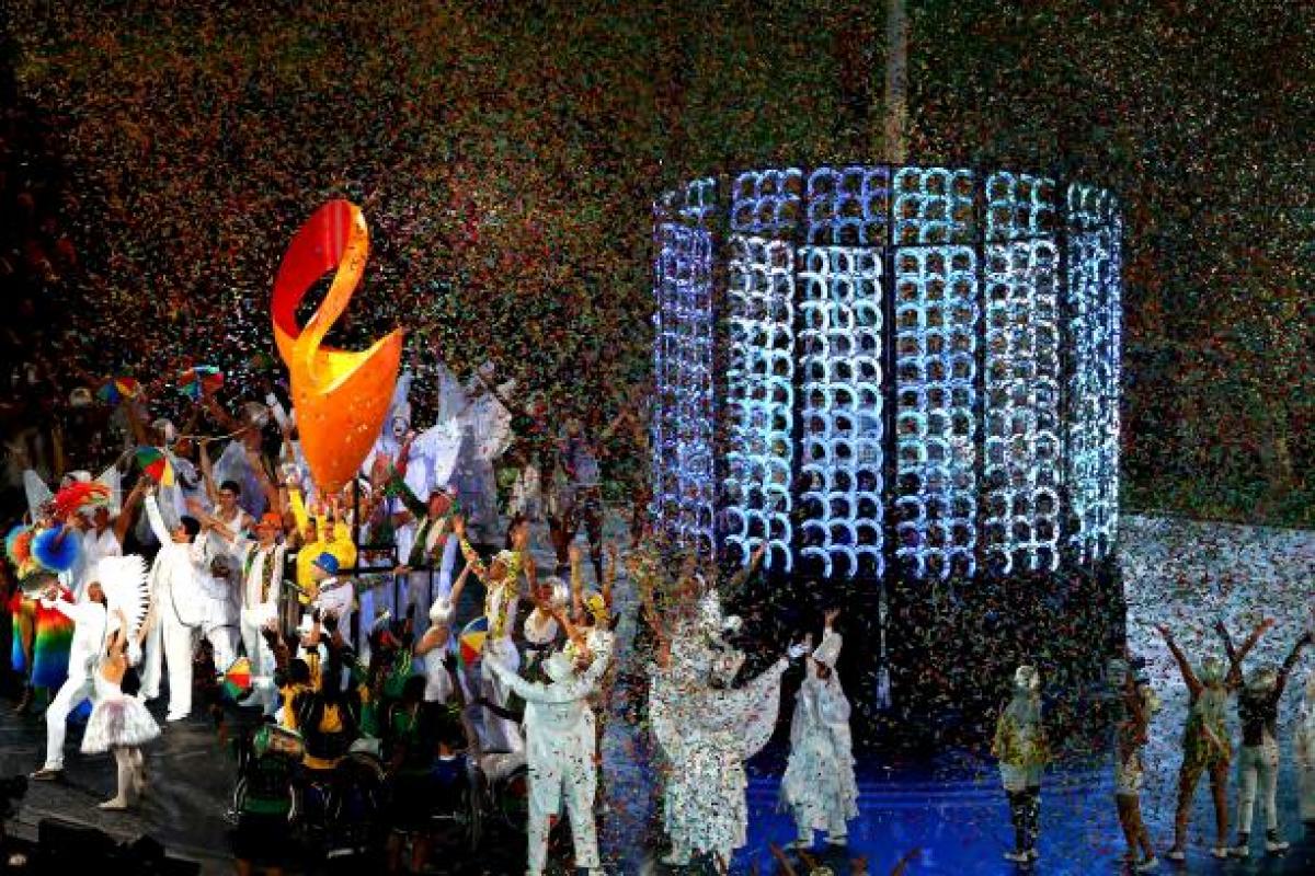 Rio 2016 Artists representing Rio 2016 peform during the closing ceremony at the London 2012 Paralympic Games
