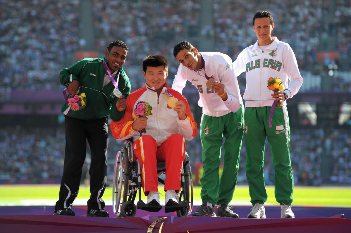 Saudi Arabia's London 2012 silver medallist Hani Alnakhli (left) set a new discus F33 world record at the 2015 IPC Ahletics Grand Prix in Tunis, Tunisa.