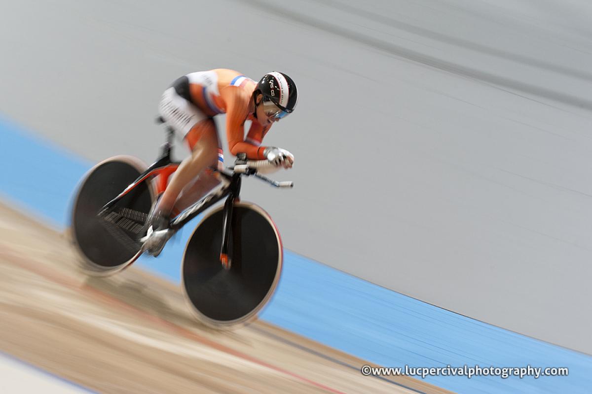 Alyda Norbrius competes at the 2015 UCI Para Cycling Track World Championships, Apeldoorn, the Netherlands