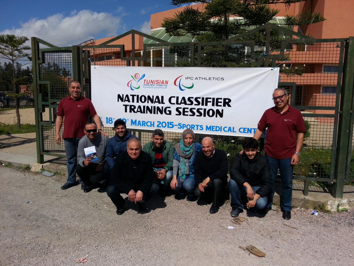 IPC Athletics education course Tunisia 2015 A group of people pose in front of an IPC Athletics banners in Tunis, Tunisia.