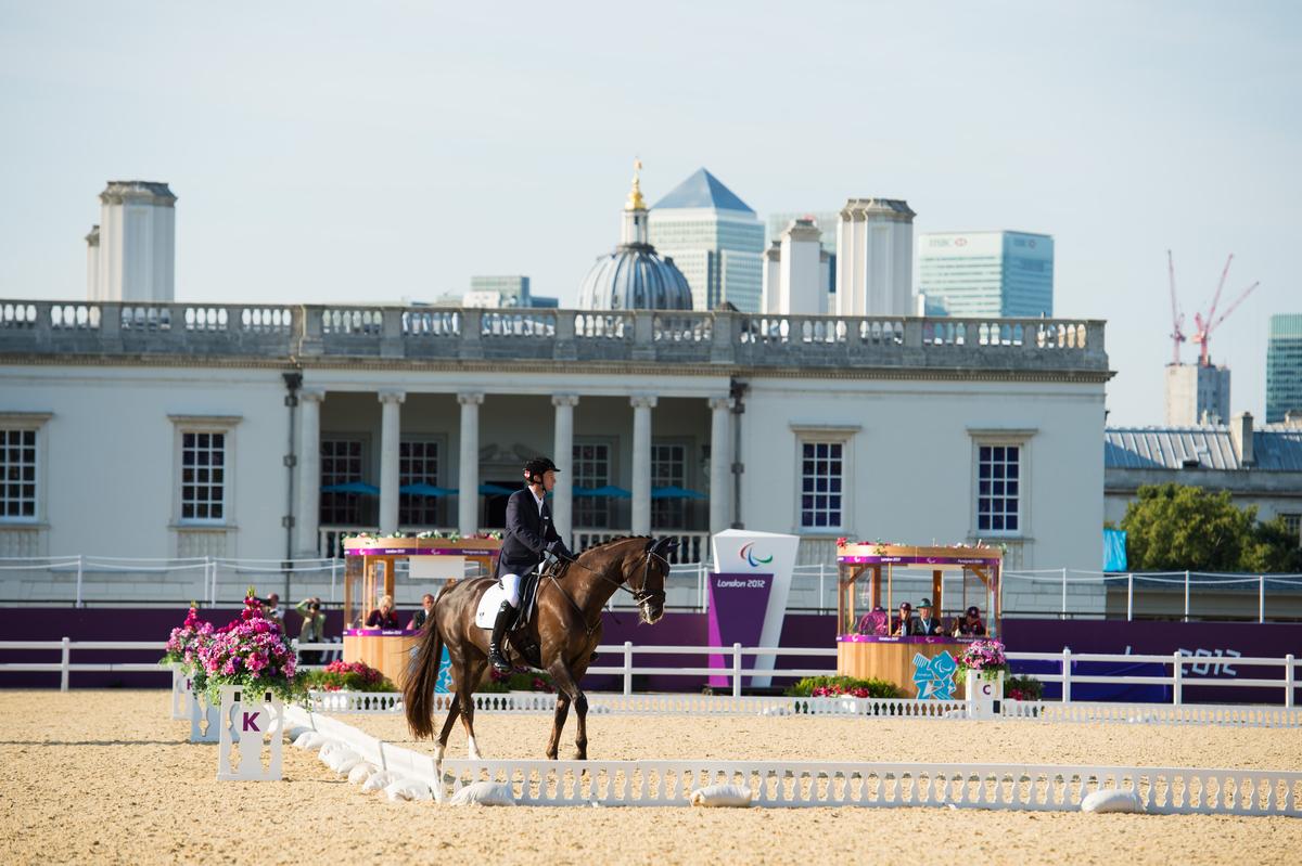 Pepo Puch, Austria, during the Mixed Dressage - Freestyle grade Ib at the London 2012 Paralympic Games.