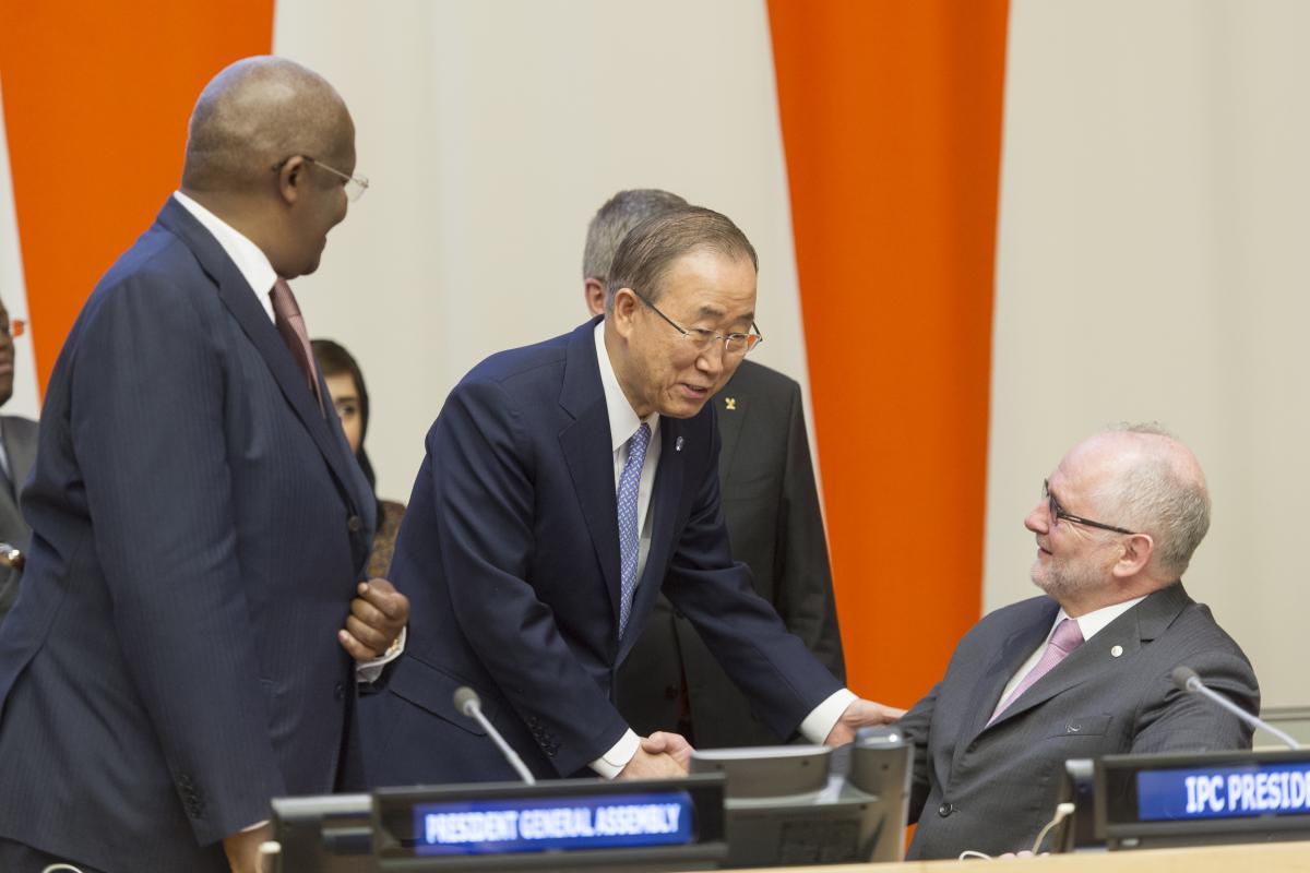 IPC President Sir Philip Craven and UN Secretary General Ban Ki-Moon at the United Nations headquarters in New York, USA