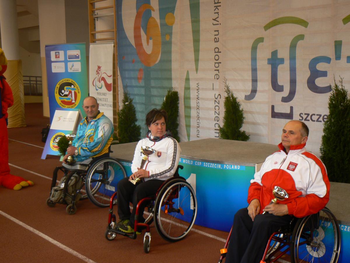 Veronika Vadovicova, Iurii Stoiev and Waldermar Andruszkiewicz finished on the podium at the IPC Shooting World Cup