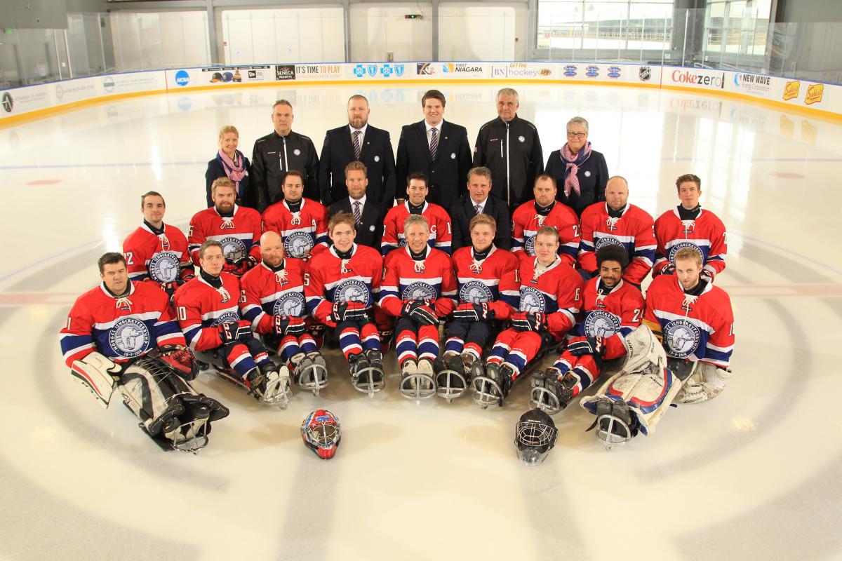 Norwegian ice sledge hockey team at the 2015 IPC Ice Sledge Hockey World Championships A-Pool in Buffalo, USA 