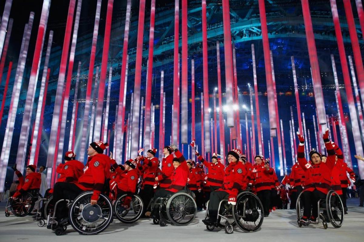 Canada enters the arena during the Opening Ceremony of the Sochi 2014 Paralympic Winter Games at Fisht Olympic Stadium on March 7, 2014 in Sochi, Russia.