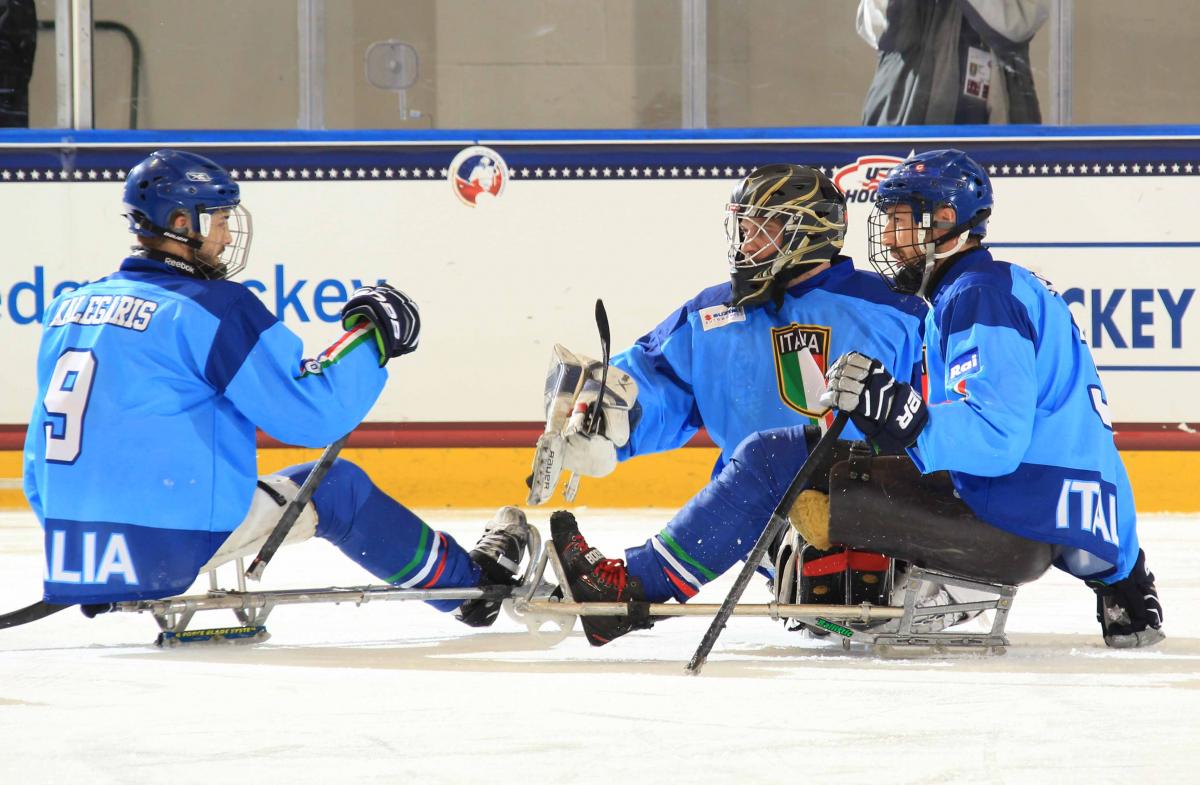 Italy v Germany at the Buffalo 2015 IPC Ice Sledge Hockey World Championships A-Pool 