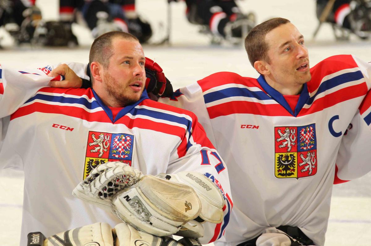 Jan Matousek and Zdenek Safranek at the 2015 IPC Ice Sledge Hockey World Championships A-Pool in Buffalo, USA.