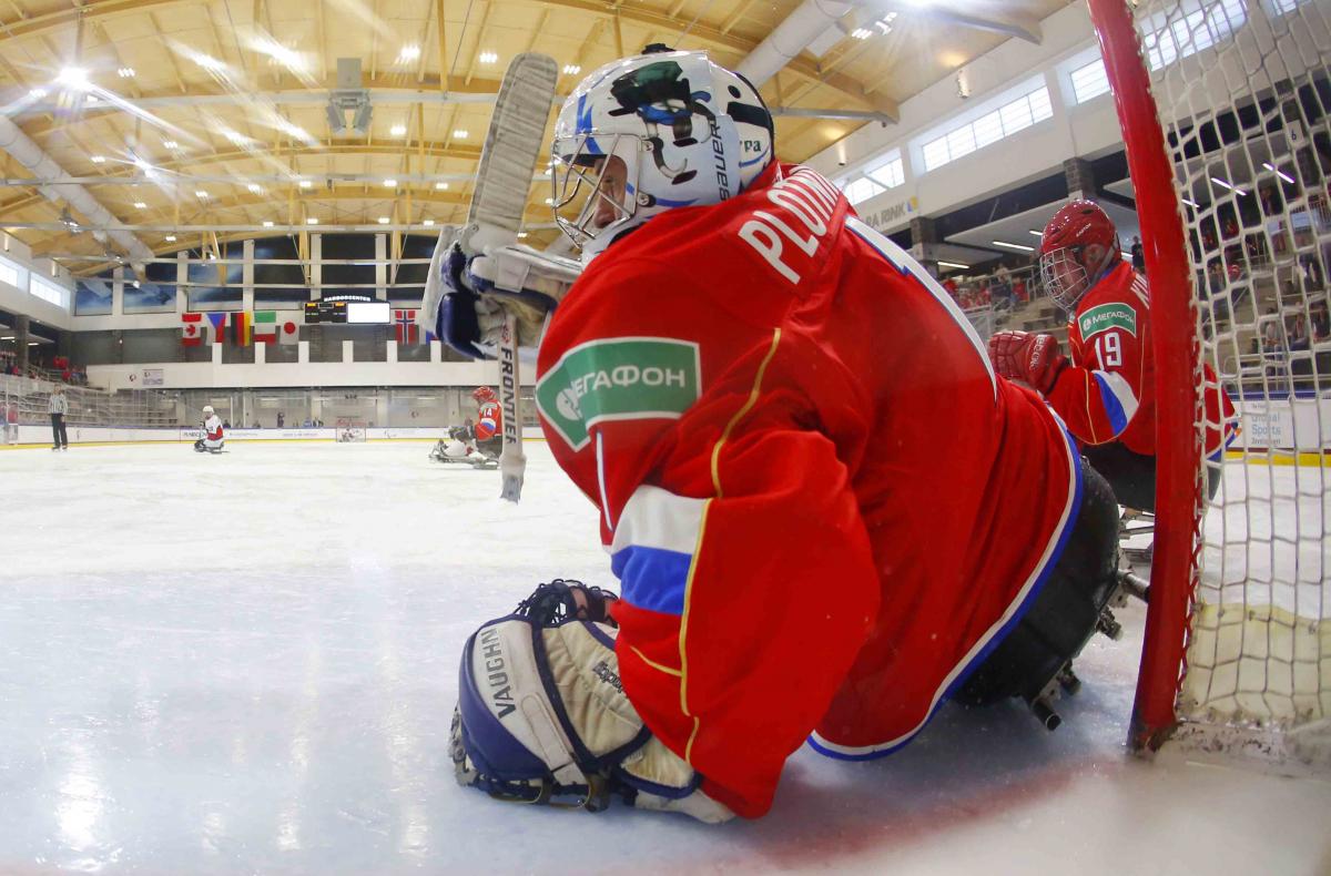 Evgenii Plotnikov - Russia v Norway - 2015 IPC Ice Sledge Hockey World Championships A-Pool a male Para ice hockey player