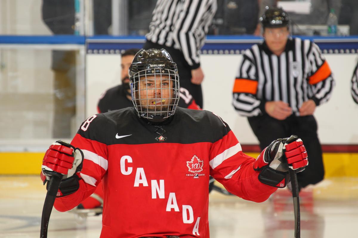 Billy Bridges - USA v Canada - 2015 IPC Ice Sledge Hockey World Championships A-Pool USA v Canada at the Harborcenter in Buffalo, NY. May 3, 2015. Gold Medal Game - 2015 IPC Ice Sledge Hockey World Championships A-Pool. Photo by Bill Wippert