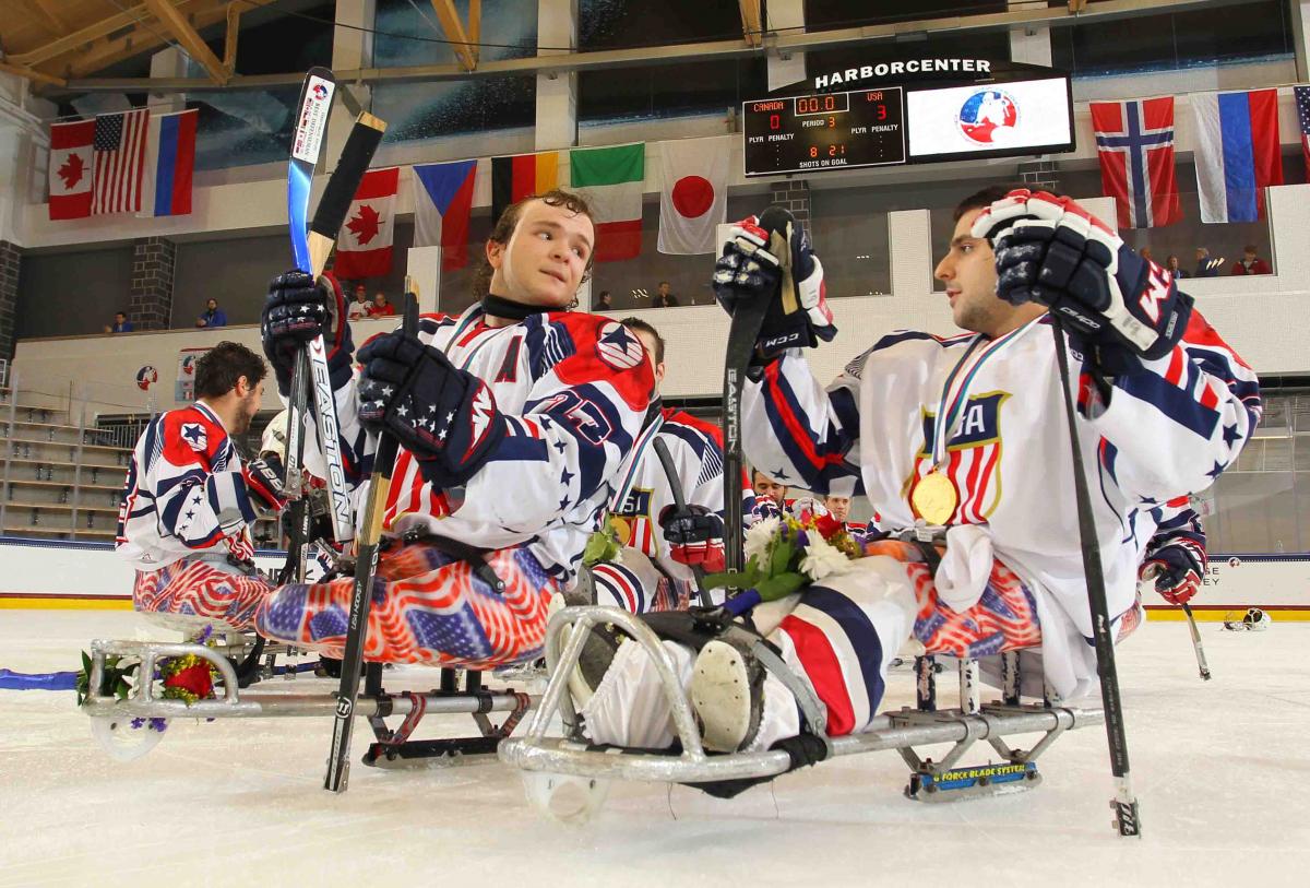 USA v Canada at the Harborcenter in Buffalo, NY. May 3, 2015. Gold Medal Game - 2015 IPC Ice Sledge Hockey World Championships A-Pool. Photo by Bill Wippert