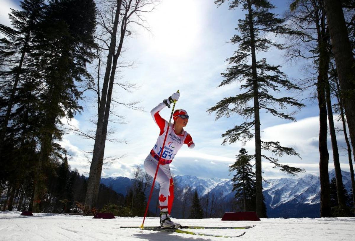 Brittany Hudak of Canada competes in the Women's Cross Country 5km Free Standing at the Sochi 2014 Paralympic Winter Games. 