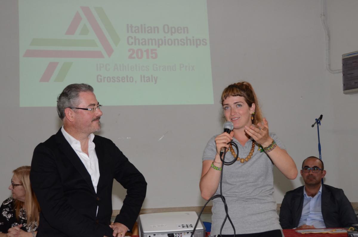 Martina Caironi launches countdown to 2015 Grosseto Grand Prix Upper body of women talking into a microphone