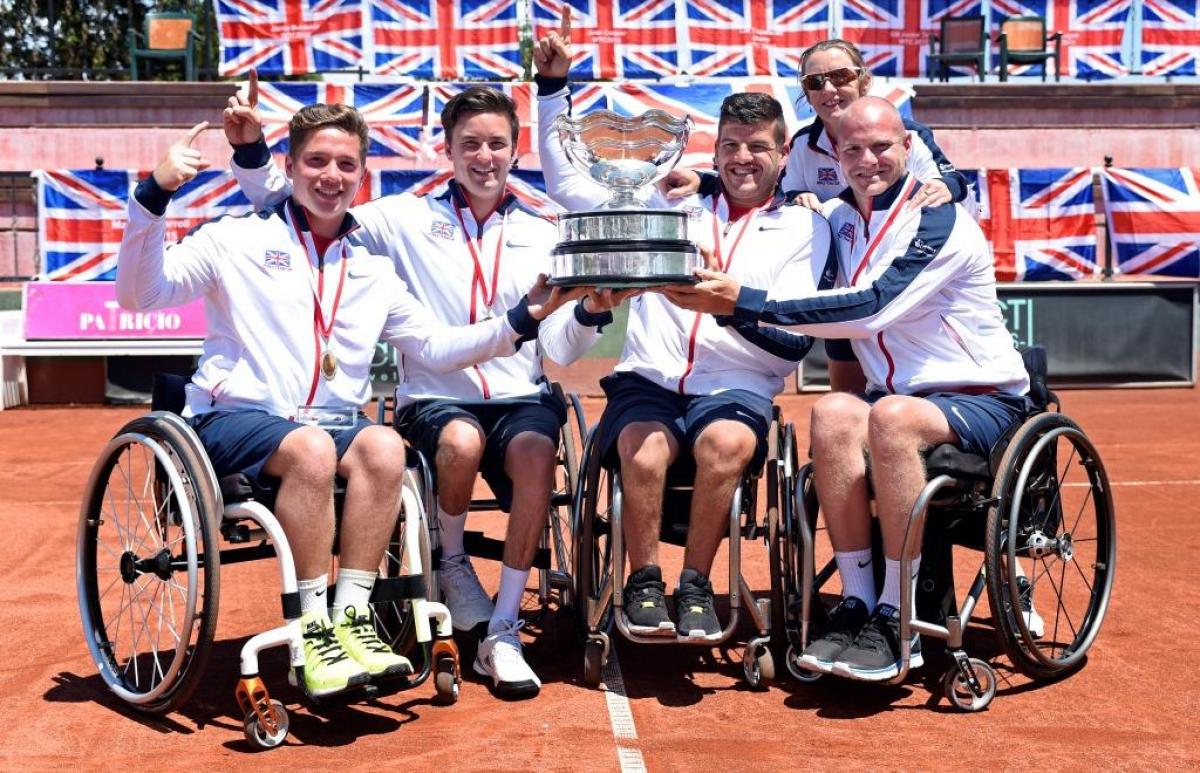 Great Britain’s men’s team with their World Team Cup trophy. 
