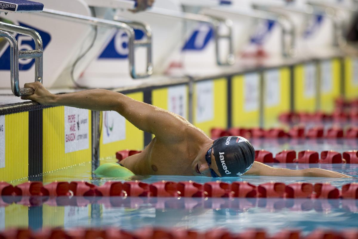 Francesco Bocciardo of Italy competing in the Men's 400m Freestyle S6 at the 2015 IPC Swimming World Championships in Glasgow