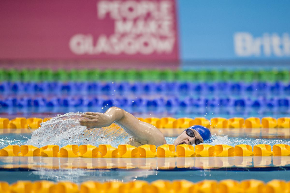 A swimmer races