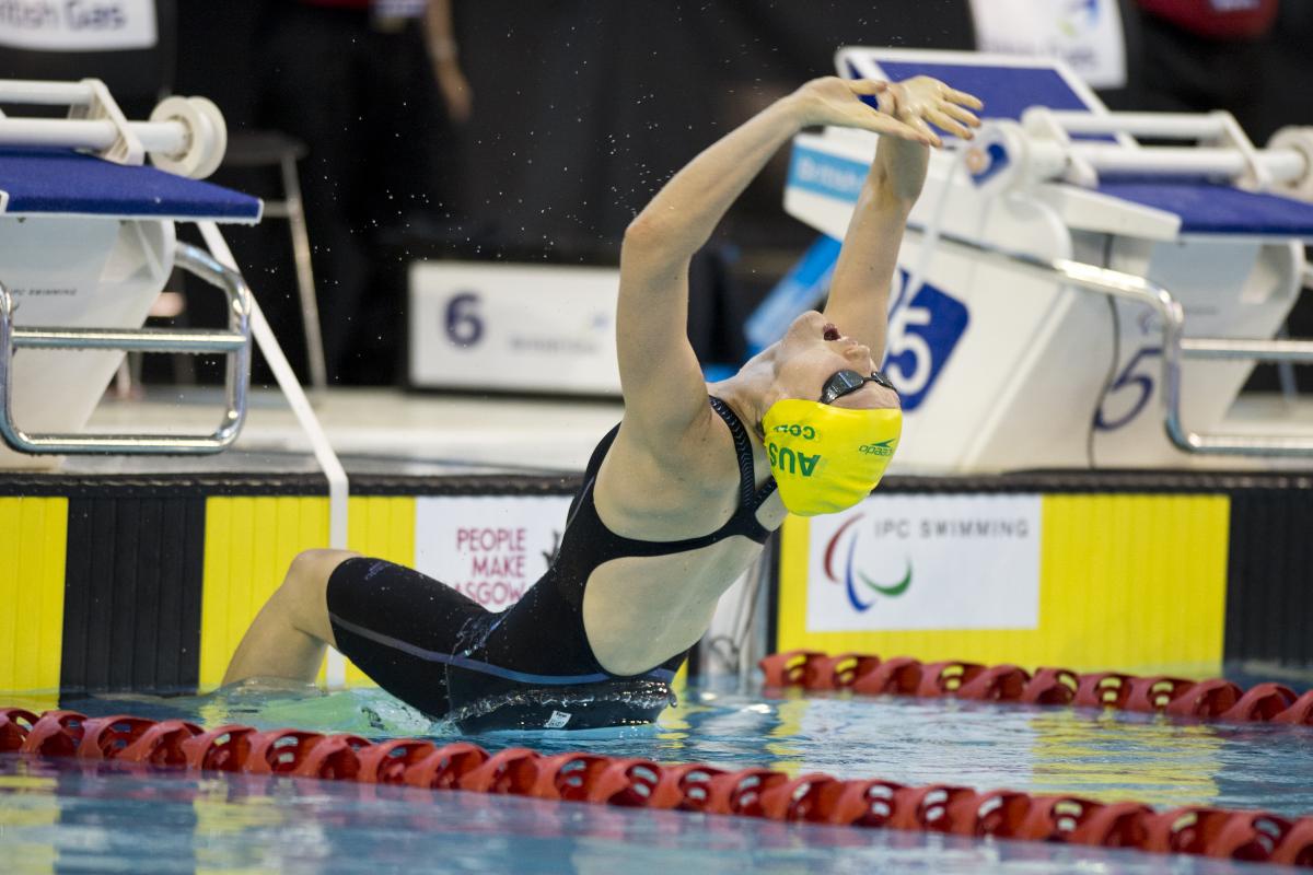 Ellie Cole AUS - 2015 IPC Swimming World Championships, Glasgow, GBR Swimmer doing a back start