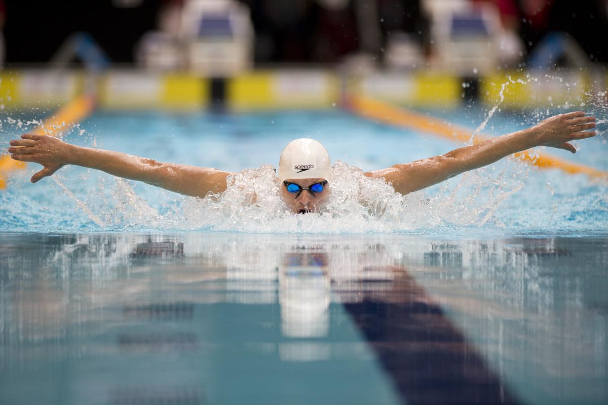 Ihar Boki competes at the 2015 IPC Swimming World Championships in Glasgow, Great Britain.