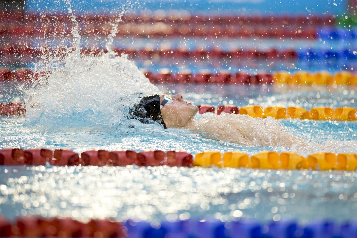 Ihar Boki BLR at the 2015 IPC Swimming World Championships, Glasgow, Great Britain Swimmer doing backstroke