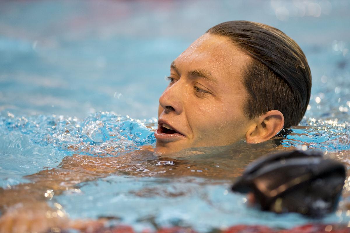 Kevin Paul of South Africa competing in the Men's 100m Breaststroke SB9 at the 2015 IPC Swimming World Championships in Glasgow.