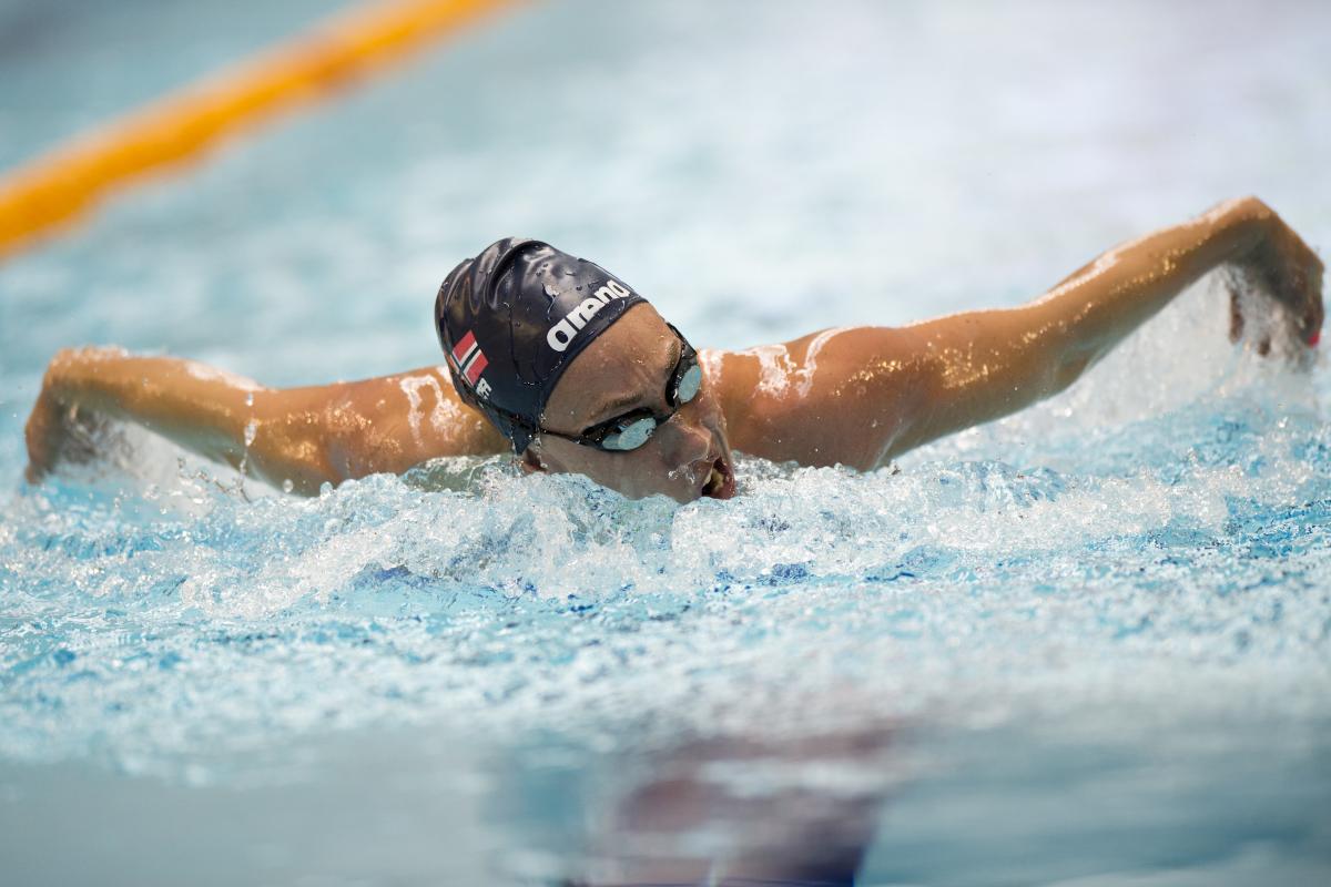 Sarah Louise Rung in the women's 50m butterfly S5 at the 2015 IPC Swimming World Championships in Glasgow, Great Britain.