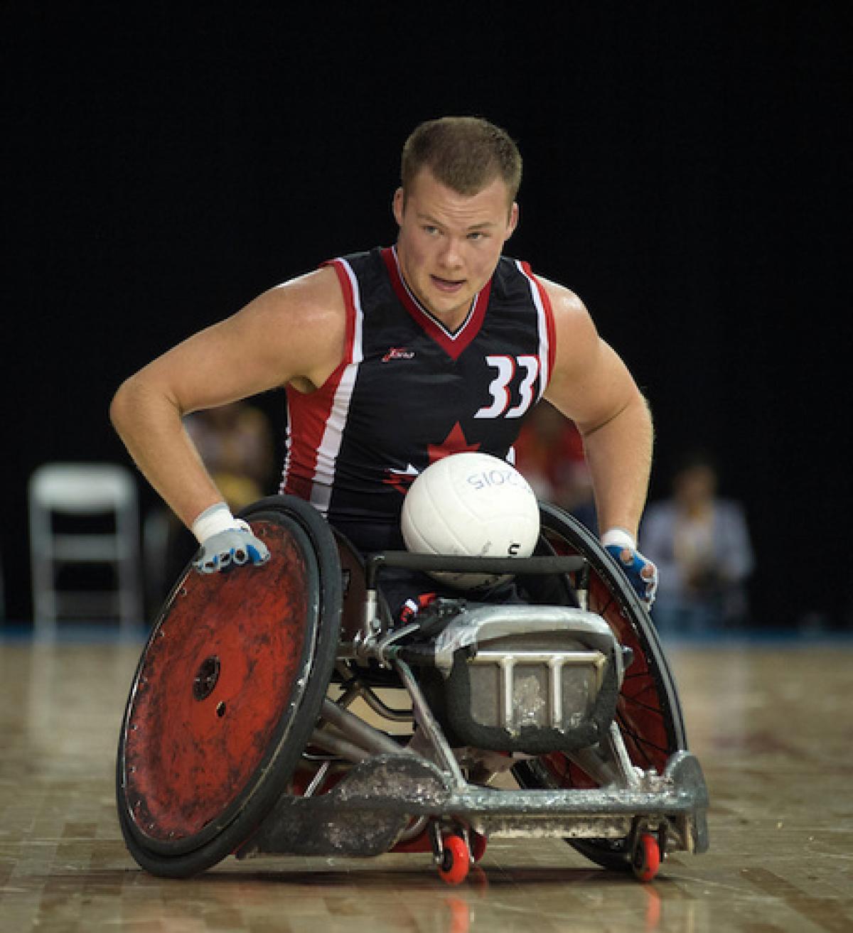 Canada's Zak Madell in the Toronto 2015 wheelchair rugby gold medal match against USA.