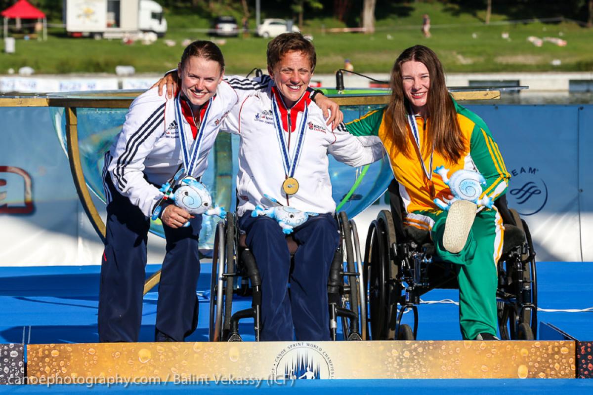 Emma Wiggs, Nicola Paterson and Susan Seipel at the World Championships in Milan, Italy. 