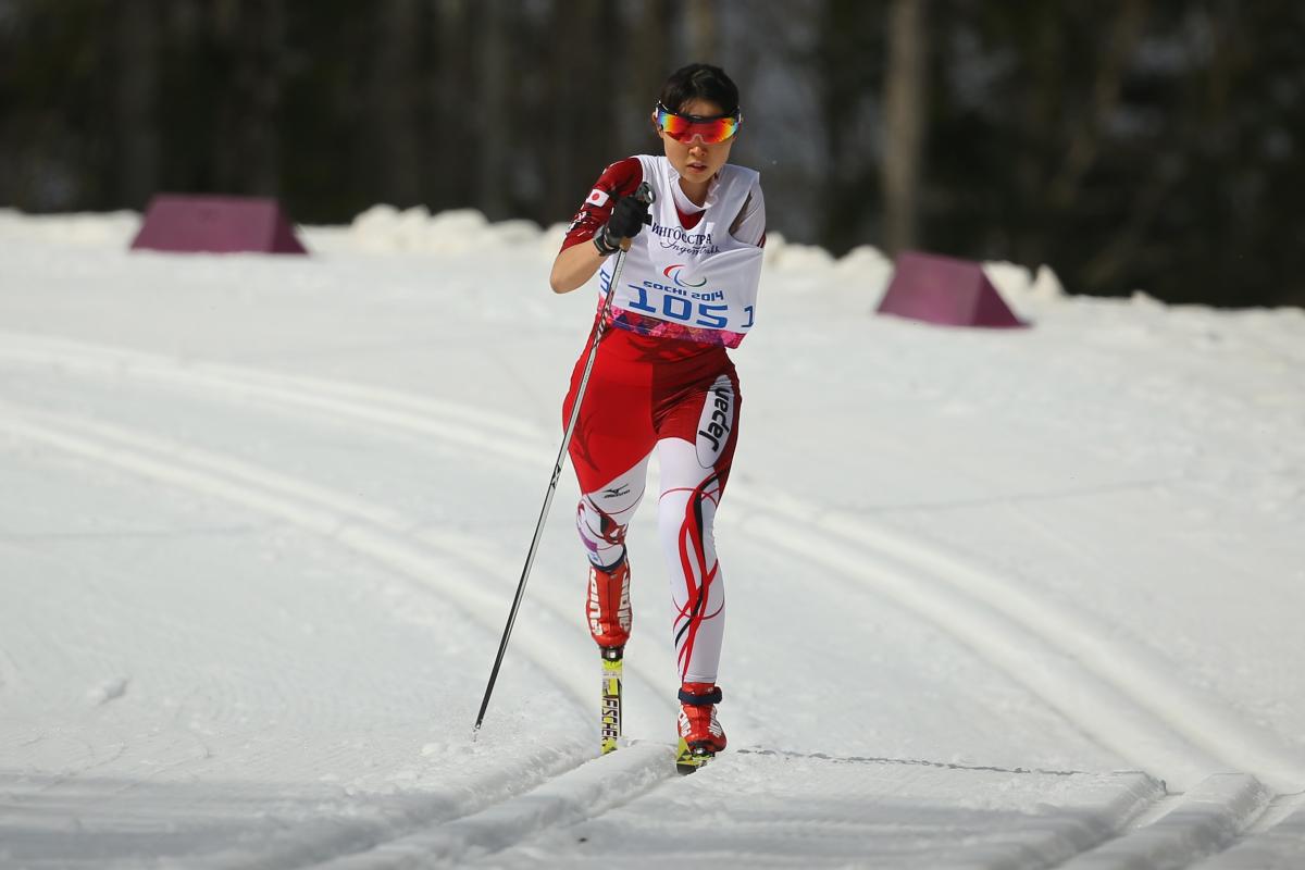 Woman cross country skiing