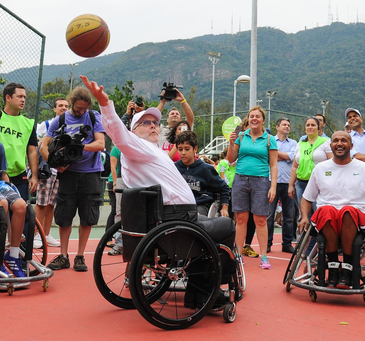 Sir Philip Craven - Rio 2016 - 1 year to go IPC president Sir Philip, a five-time Paralympian in wheelchair basketball, shows them how it's done.