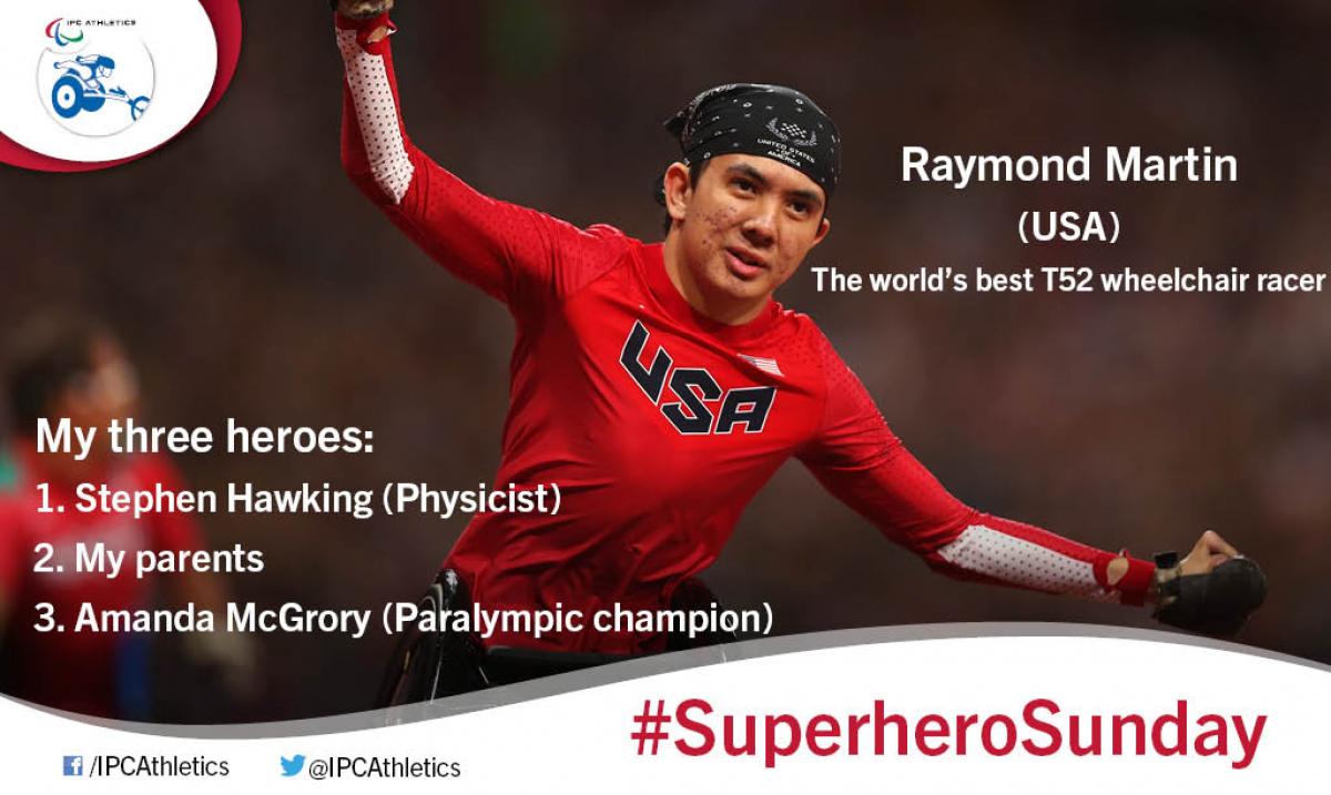 Superhero Sunday: The USA’s Raymond Martin Graphic with a photo of a celebrating wheelchair racer