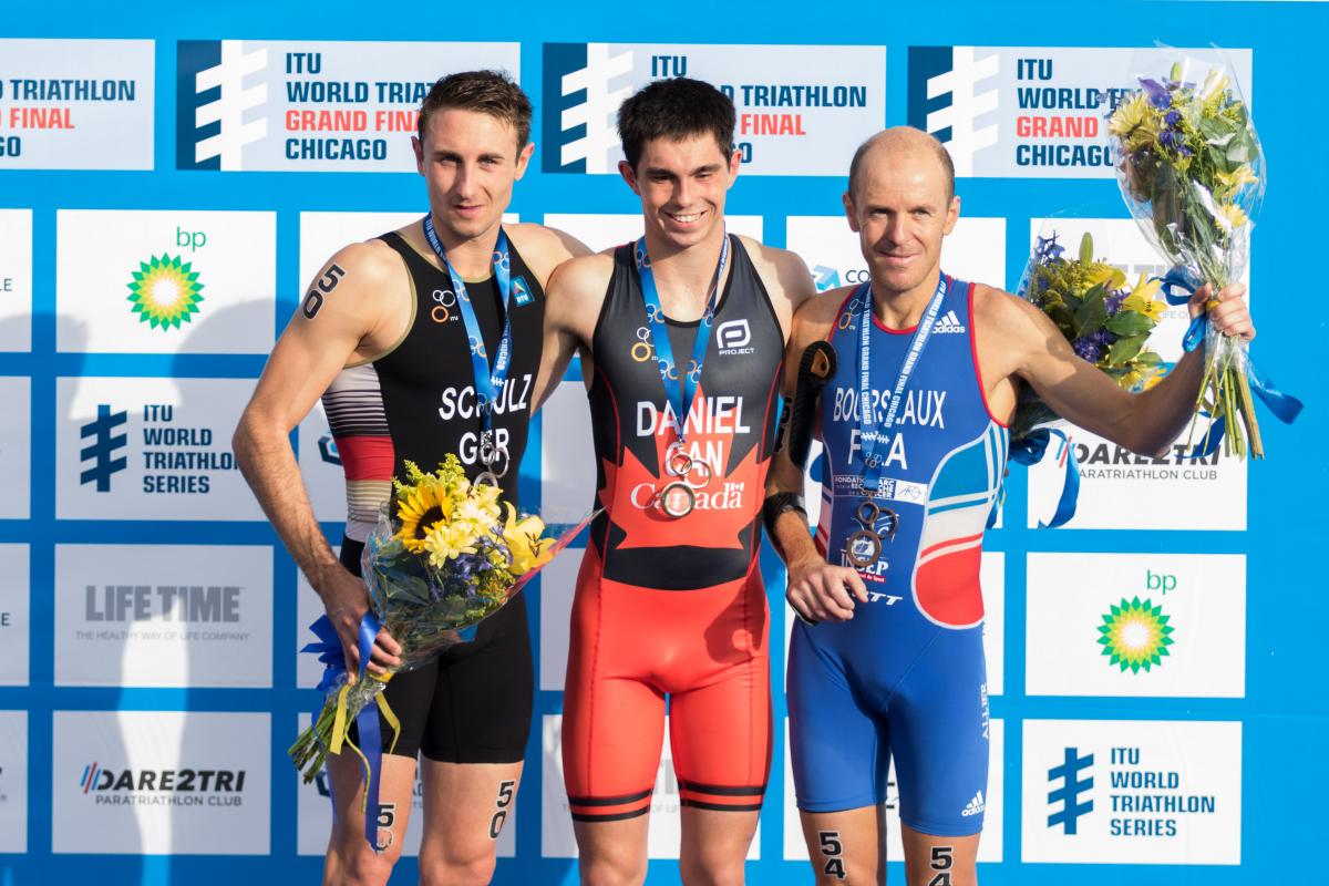 Schulz, Daniel, Bourseaux - Triathlon - 2015 World Championships Podium with three men