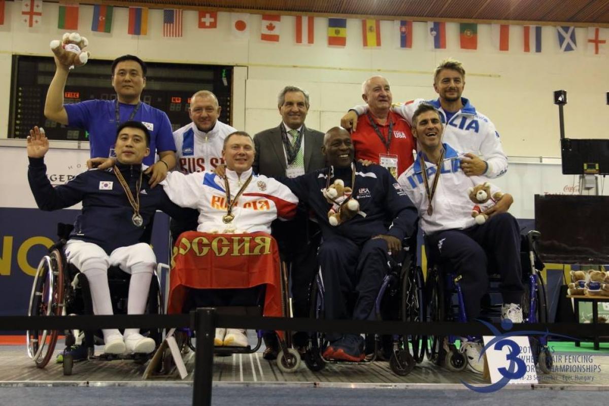 Alexander Lugotenko Medal ceremony at the Wheelchair Fencing World Championships in Eger Hungary.