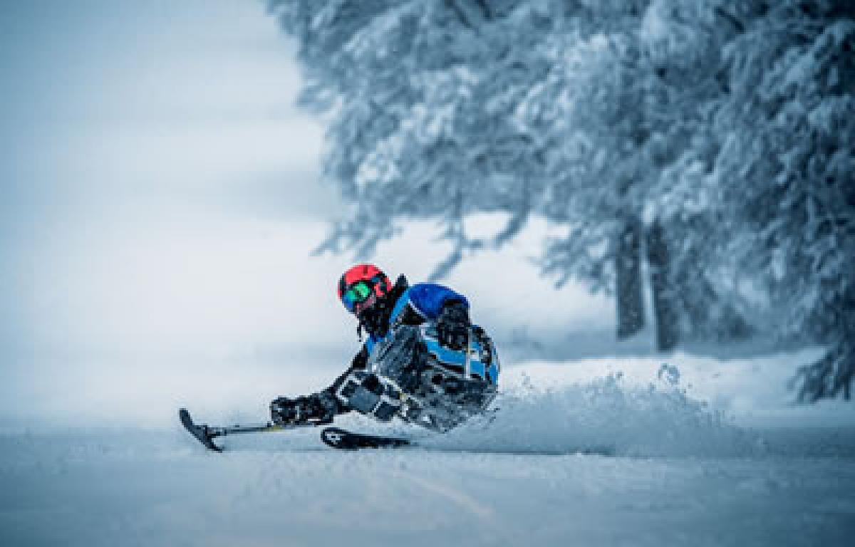 Para-alpine skiing at Chapelco Ski Resort, Argentina Sit skier on the slope