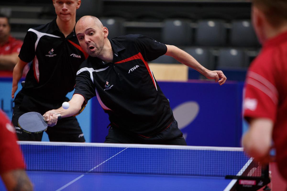 Table tennis player in action