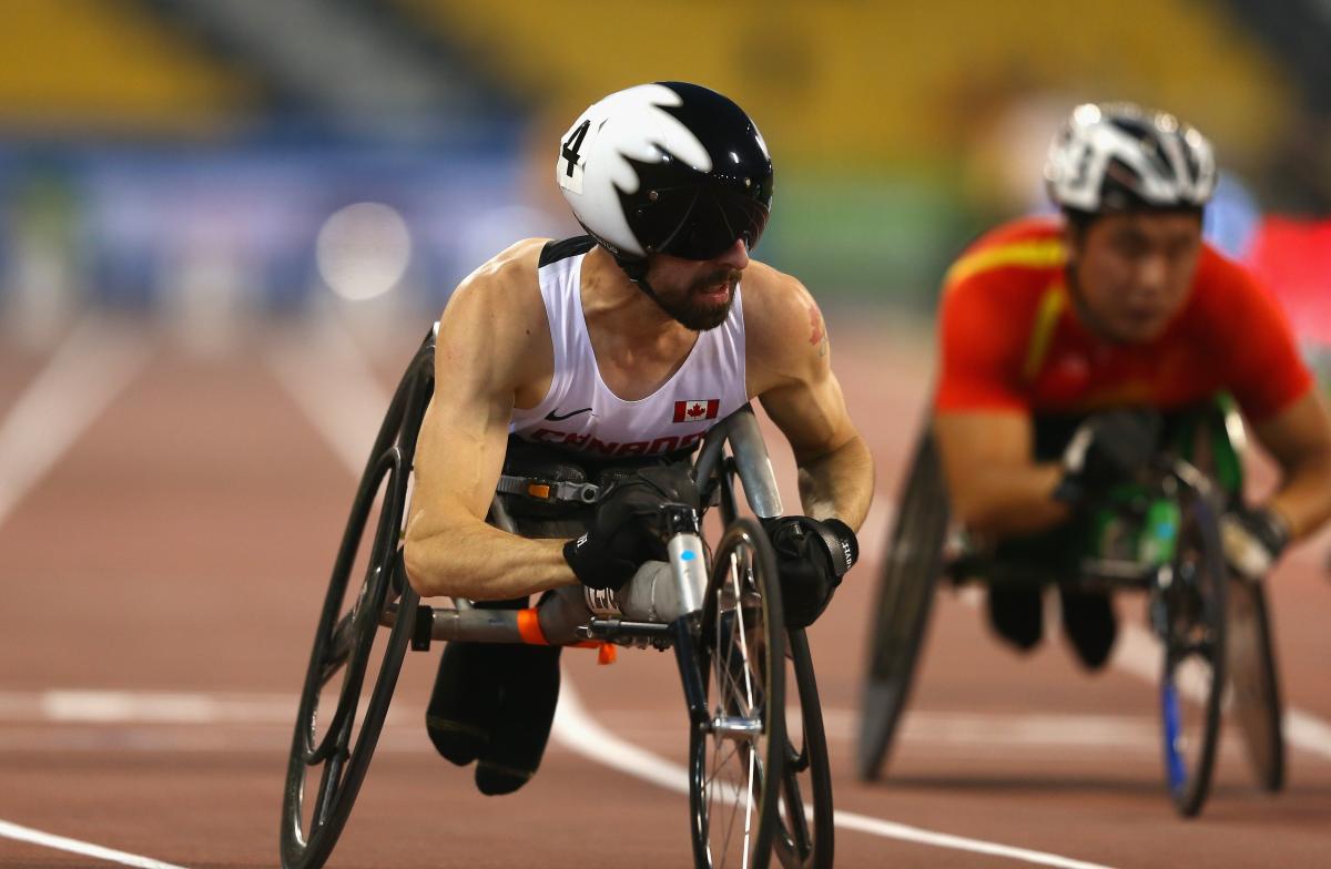 Wheelchair racer after finishing his race