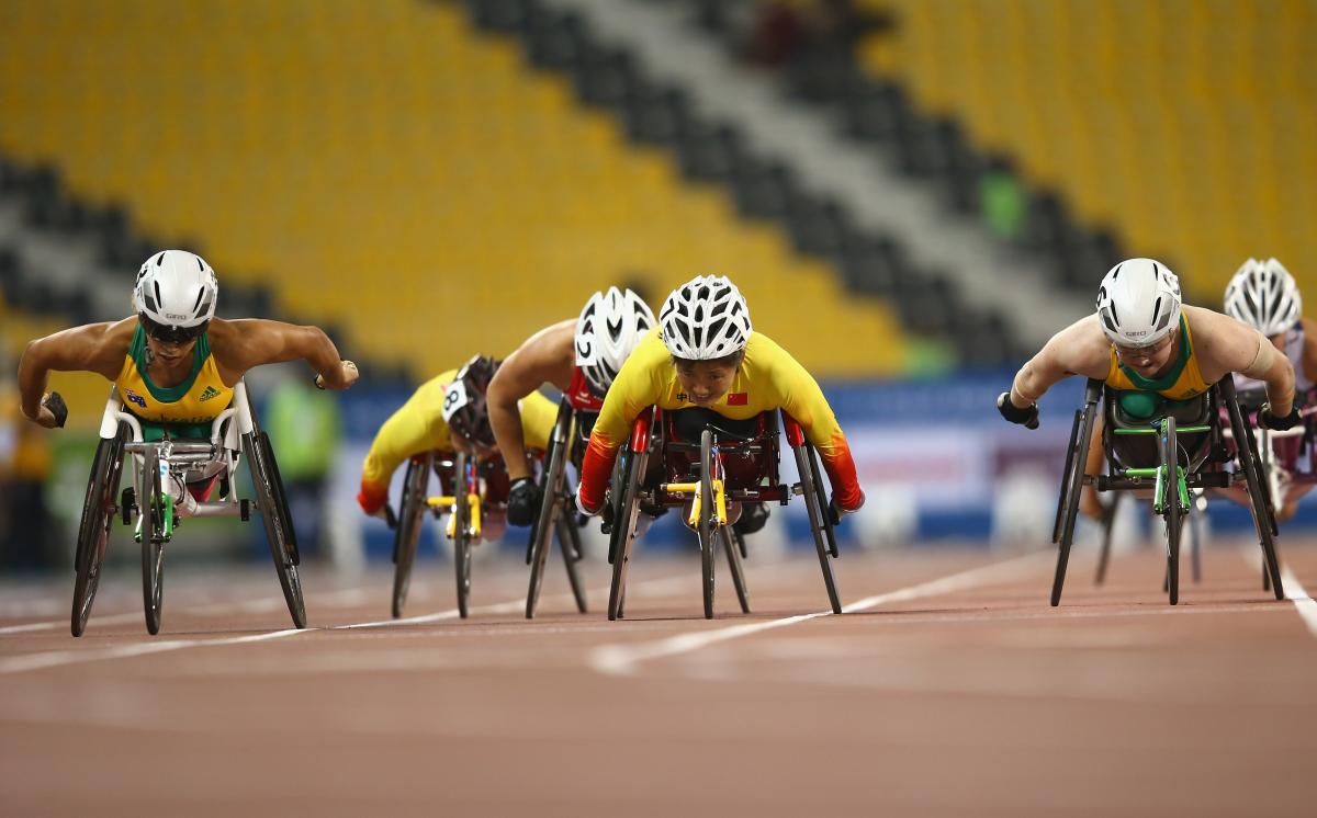 Finish of a wheelchair race