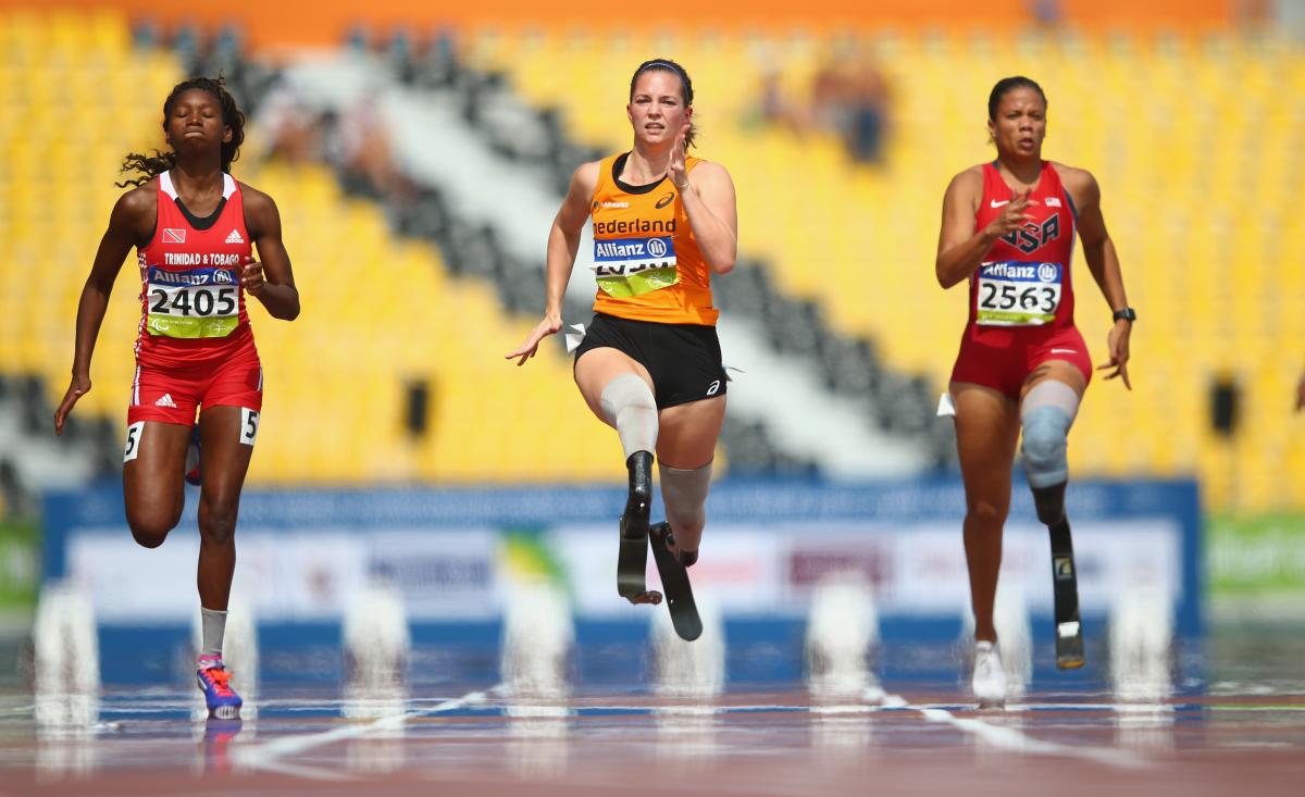 Female sprinters in action