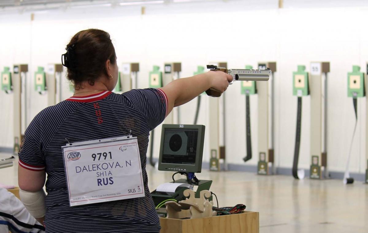 Dalekova Andrey Lebedinskiy Dalekova Andrey Lebedinskiy at IPC Shooting World Cup in Fort Benning, USA.