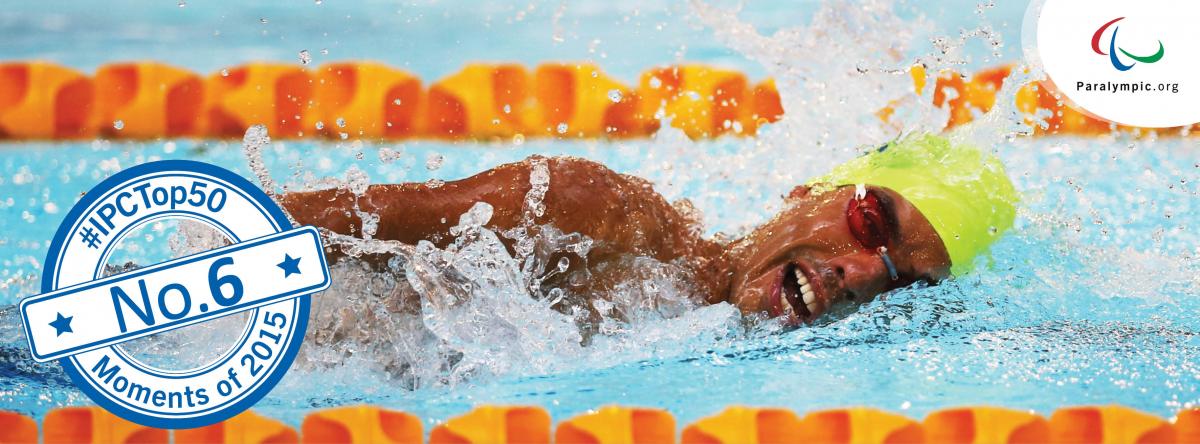 close up shot of Daniel Dias swimming and winning gold