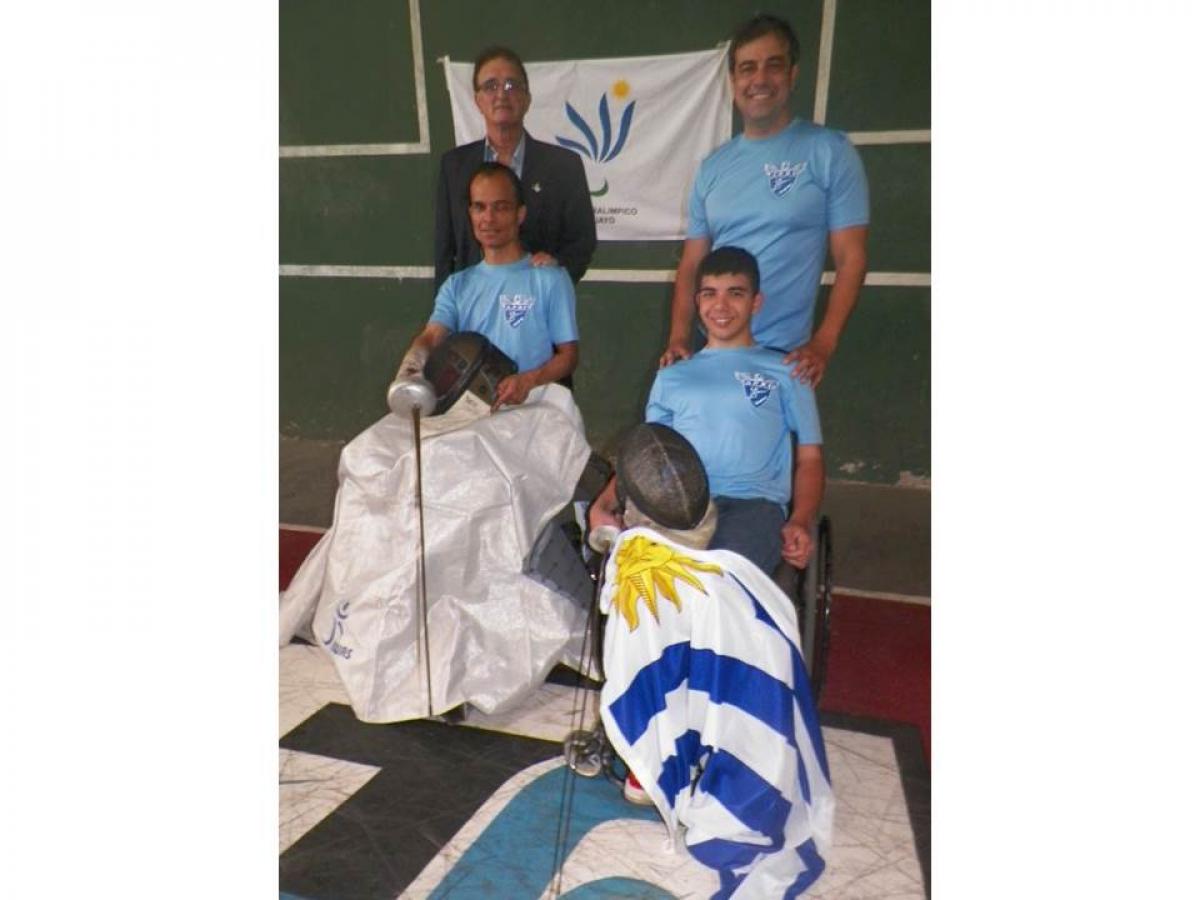 Wheelchair fencing athletes of Uruguay received their new IWAS fencing aprons.
