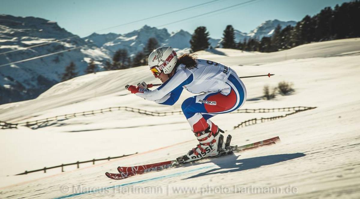 Marie Bochet St. Moritz 2016 A standing skier retains an aerodynamic position