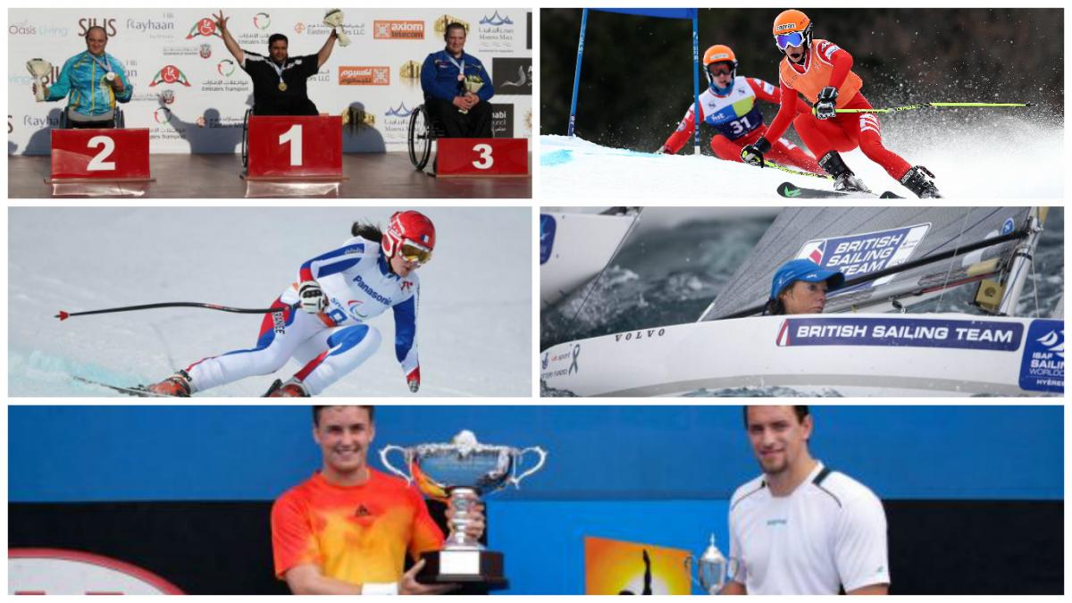 Collage of five images showing five athletes