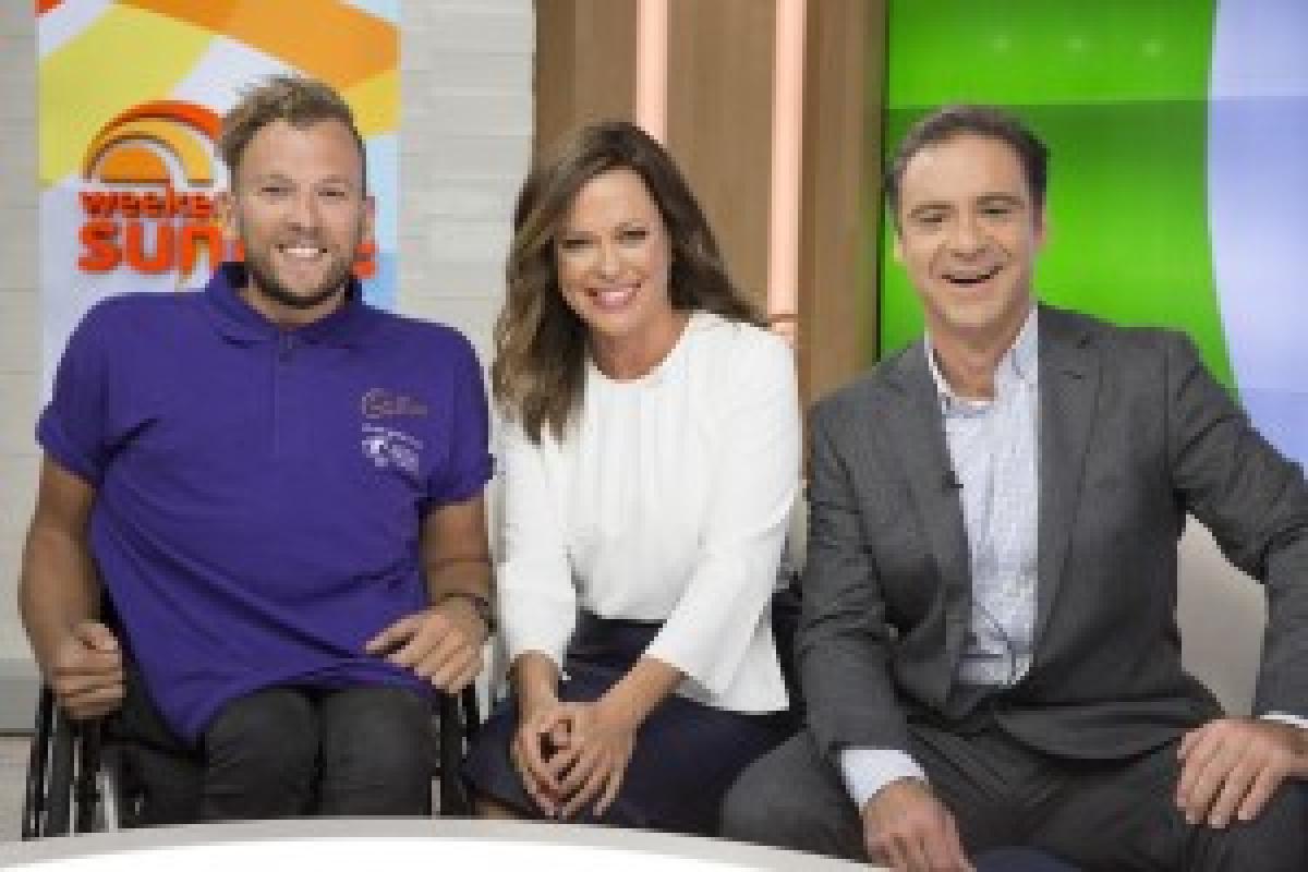 Paralympian Dylan Alcott with Weekend Sunrise hosts Angela Cox and Andrew O’Keefe Paralympian Dylan Alcott with Weekend Sunrise hosts Angela Cox and Andrew O’Keefe