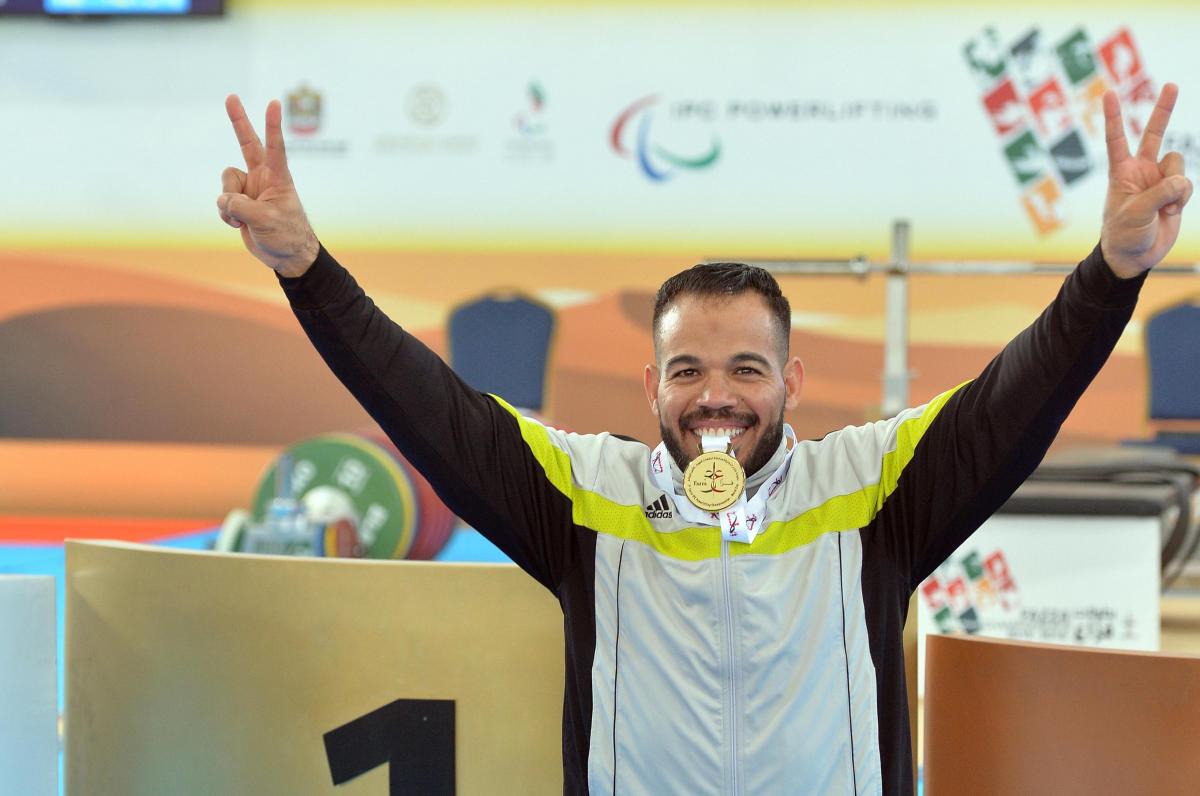 Egypt's Sherif Osman celebrates setting a new world record 